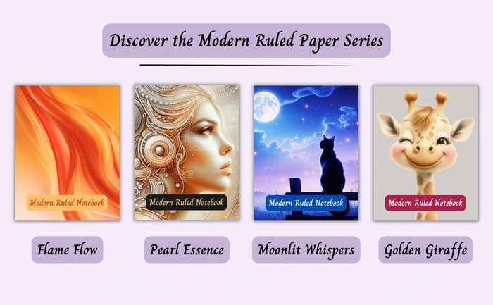 Discover the Modern Ruled Paper Series: Flame Flow, Pearl Essence, Moonlit Whispers and Golden Giraffe