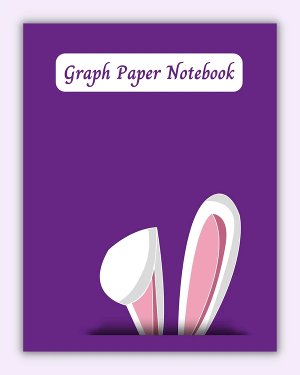 Front cover of the Bunny Ears notebook with pink bunny ears on a purple background