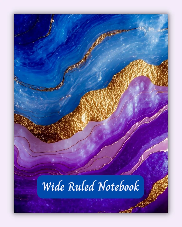 Front cover of the Azure Flow notebook with flowing gold and blue layers on a deep purple background