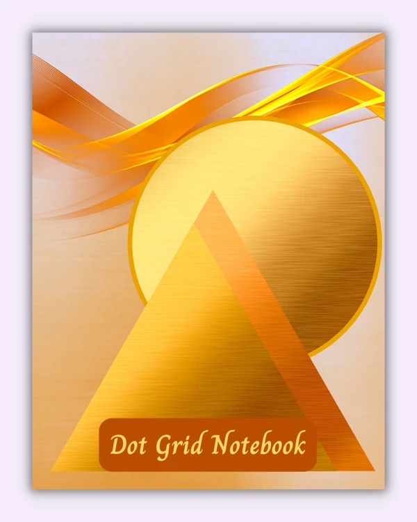 Front cover of the Golden Geometry notebook with golden shapes on a warm beige background