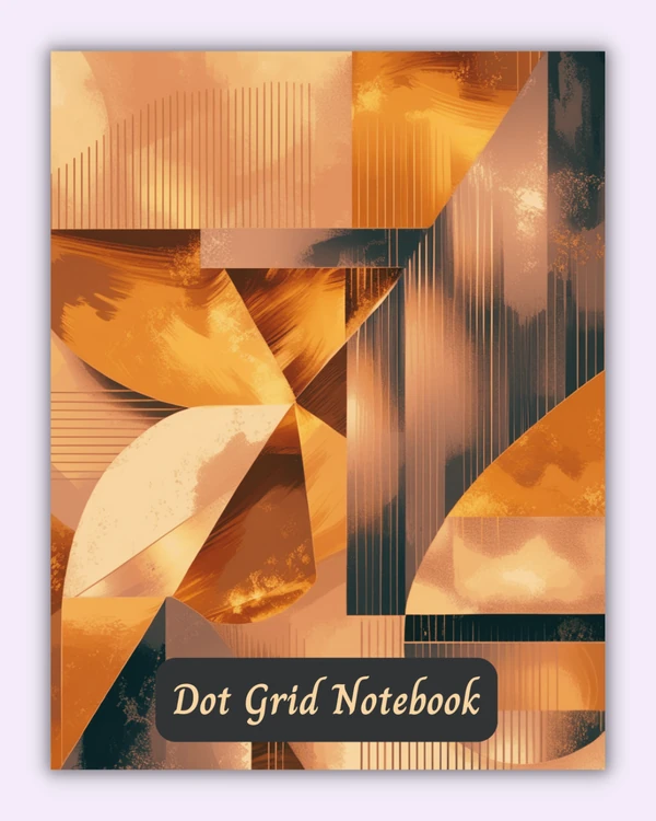 Front cover of the Silent Angles notebook with abstract orange shapes on a textured beige background