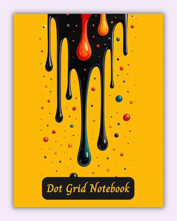 Front cover of the Hot Ink notebook with dripping black ink on a bright yellow background