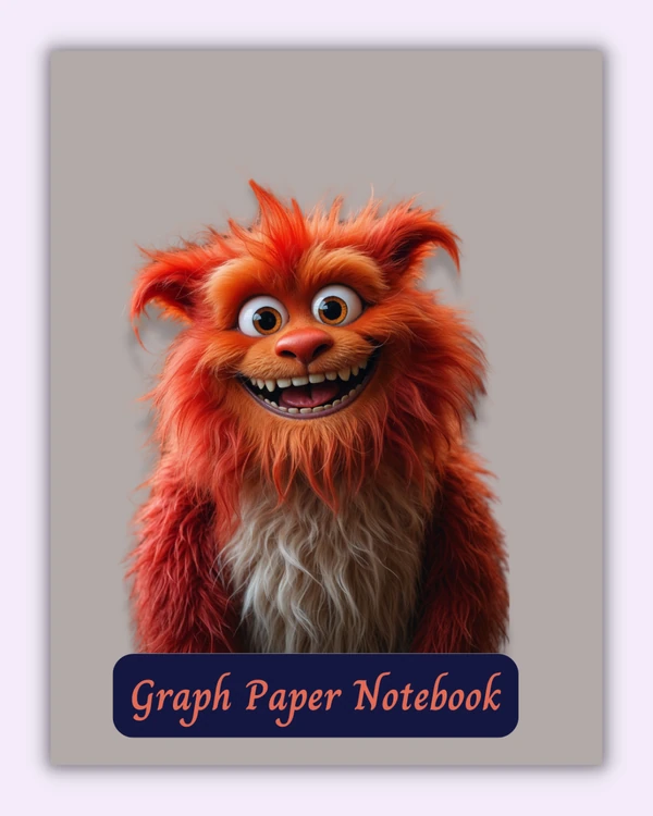 Front cover of the Firefuzzle notebook with a fuzzy red-orange monster on a grey background