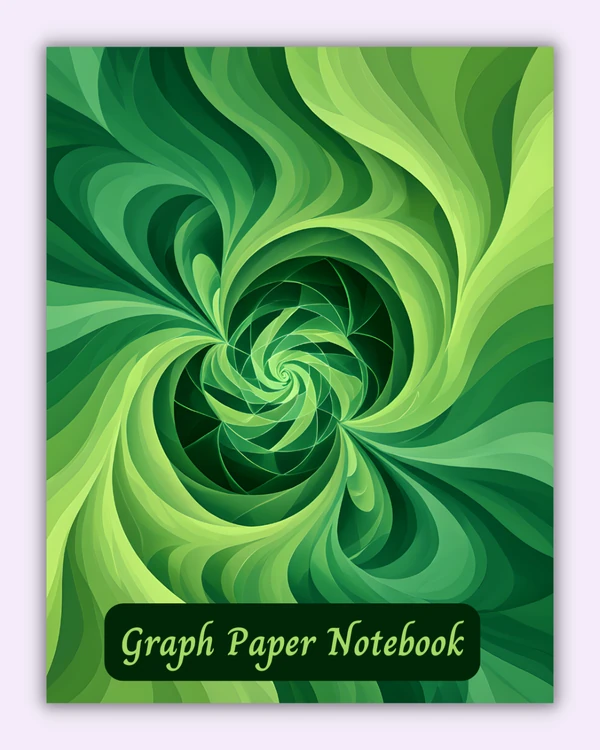 Front cover of the Verdance notebook with swirling green abstract leaves in rich gradients
