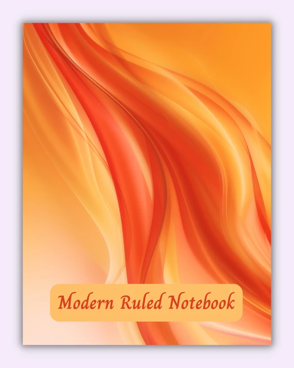 Front cover of the Flame Flow notebook with red and orange flowing lines on an orange background