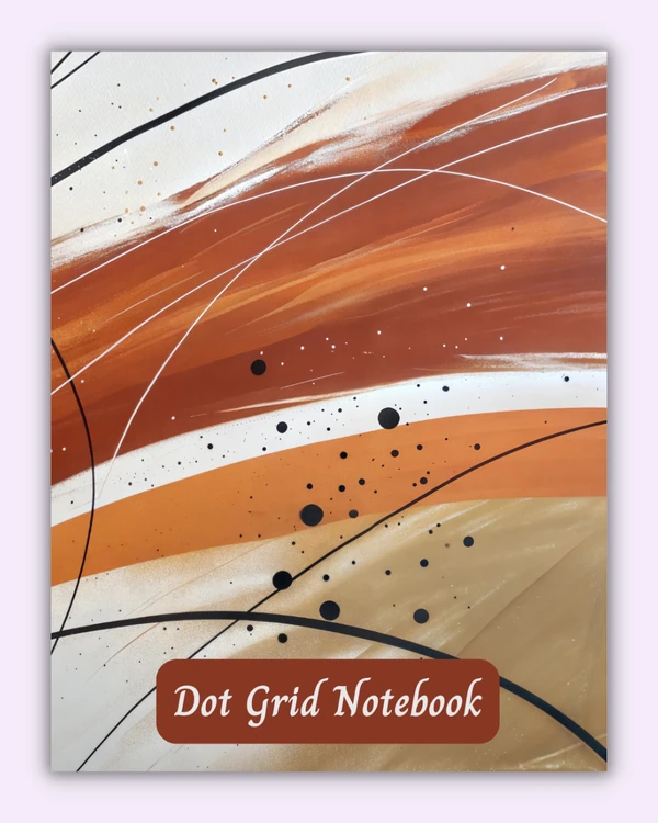 Front cover of the Abstract Swirl notebook with dynamic curved lines on a beige background