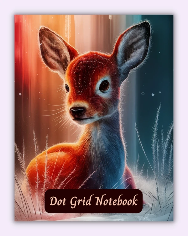 Front cover of the Tender Gaze notebook with a baby deer portrait on a twilight background