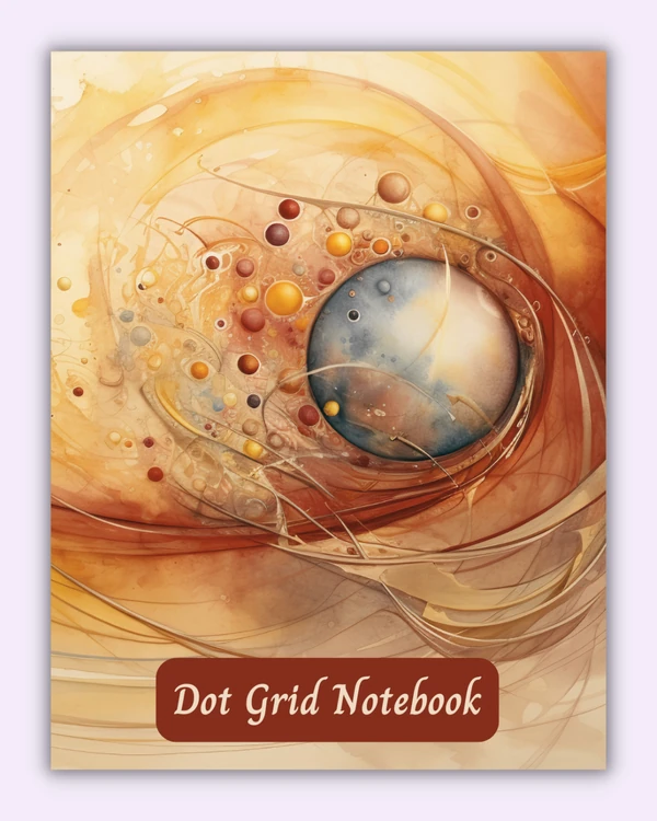 Front cover of the Golden Seed notebook with swirling abstract orbs on a golden background