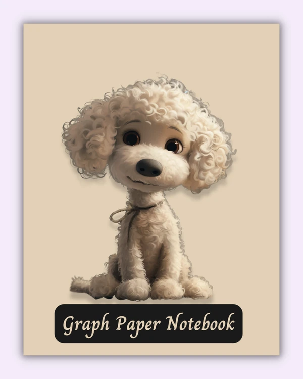 Front cover of the Curly Logic notebook with a curly-haired dog on a beige background