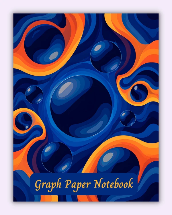 Front cover of the Dual Calm notebook with abstract blue and orange fluid shapes on dark blue