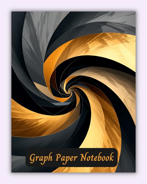 Front cover of the Golden Vow notebook with swirling golden and dark gray spiral design