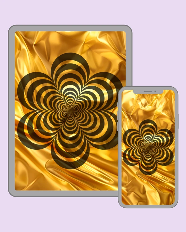 Black spiral flower on silky gold