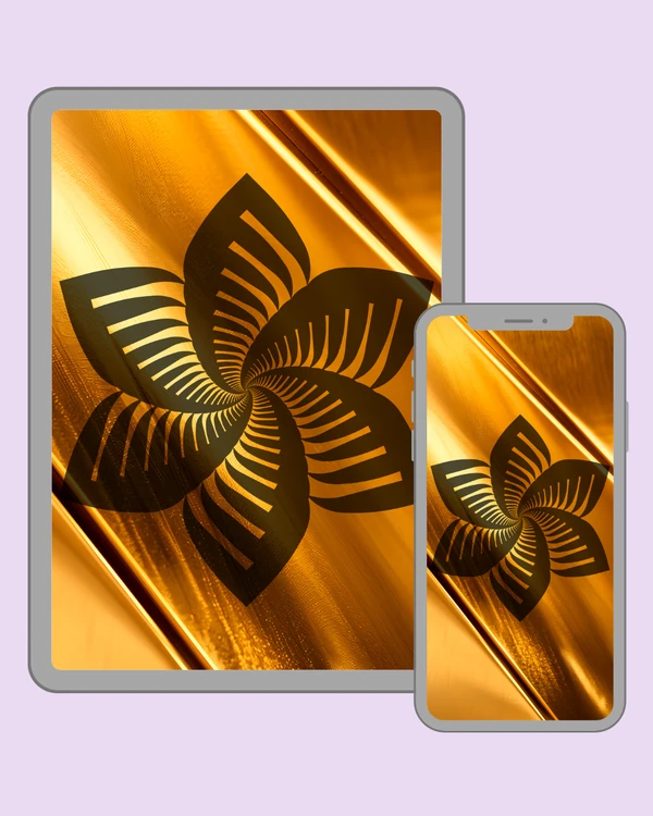 Black pinwheel flower on warm gold