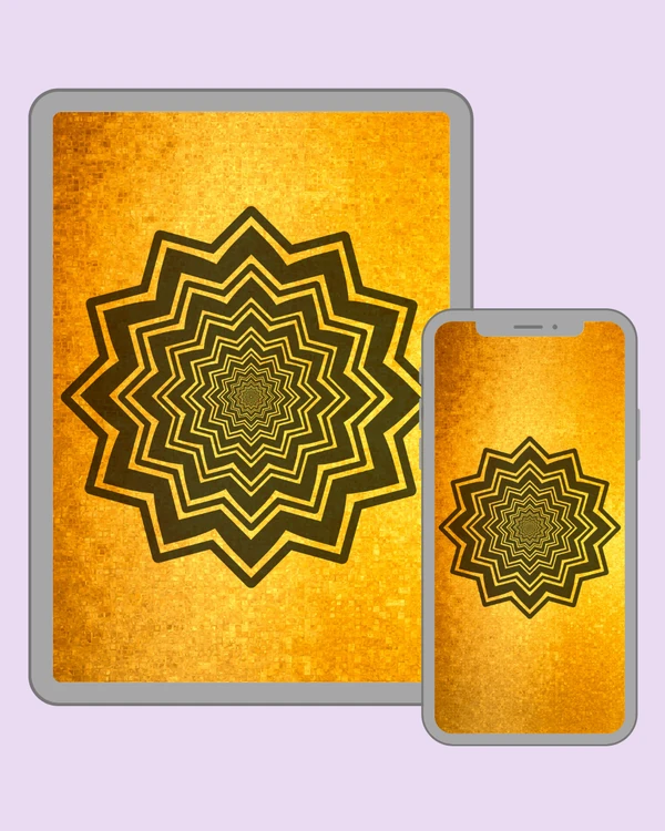 Dark star mandala on textured gold