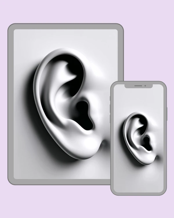 Surreal metallic ear in minimalist black and white