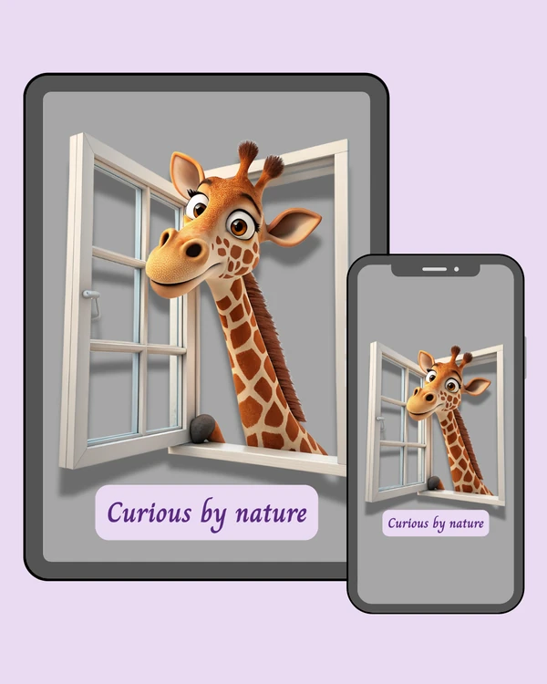 Curious cartoon giraffe peeking through a window