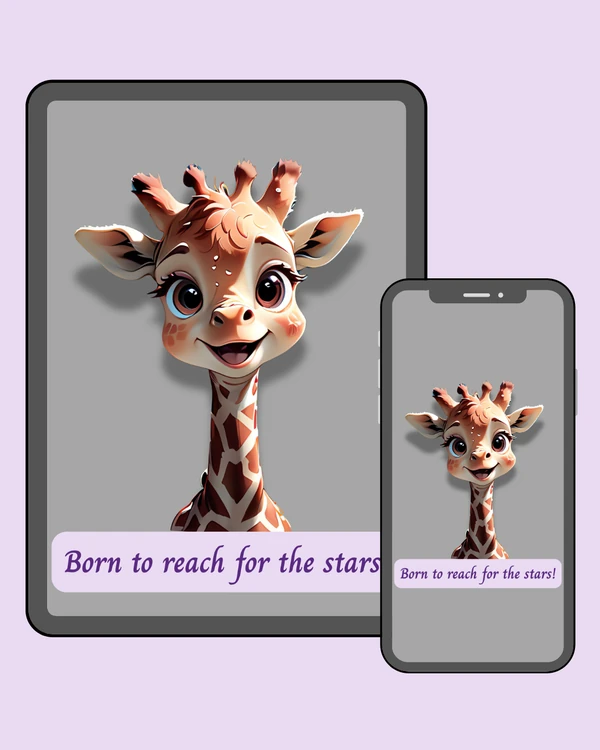 Cheerful illustrated giraffe with bright expressive eyes