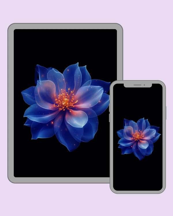 Luminous blue flower with fiery orange details