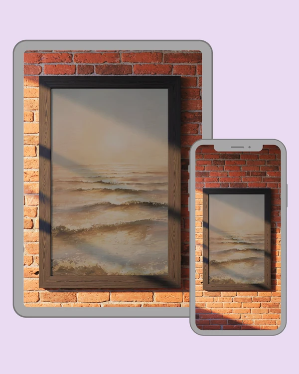 Gentle ocean waves shimmer beneath soft hazy light in a tranquil seascape