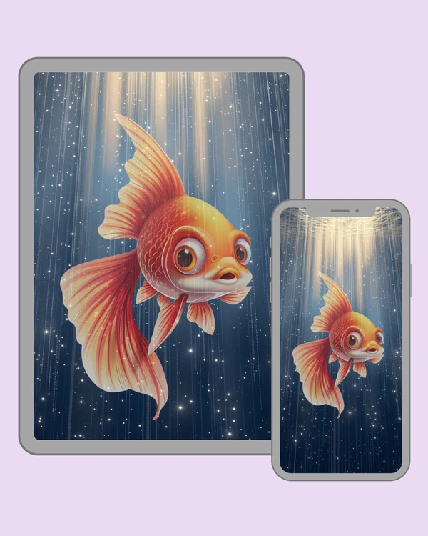 Wide-eyed orange fish drifting beneath shimmering underwater light