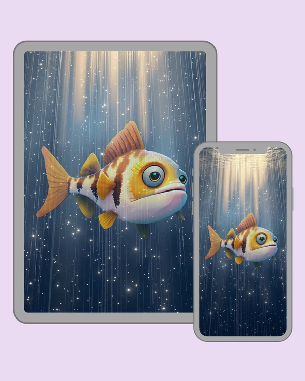 Curious striped fish floating beneath gentle rays of light