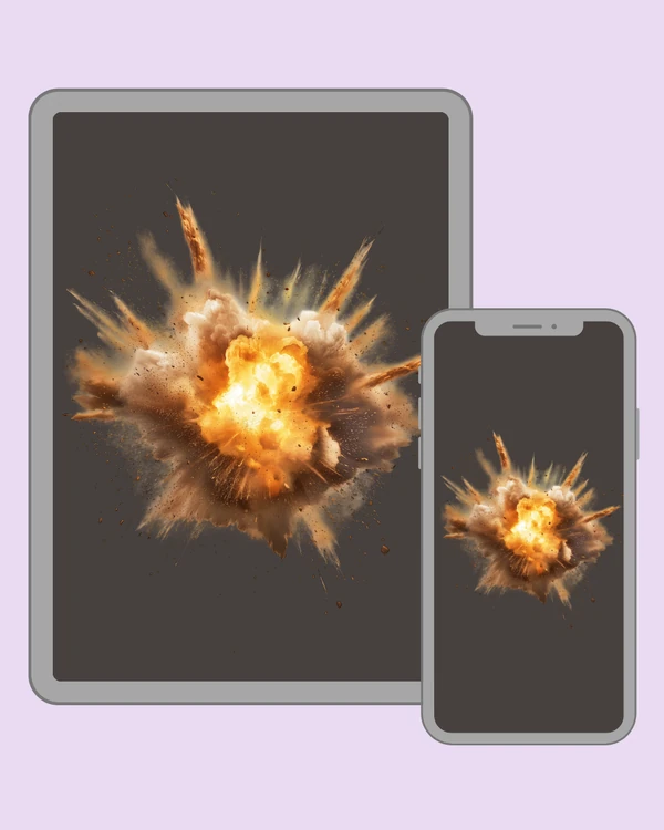 Powerful golden explosion bursting outward with smoke and debris