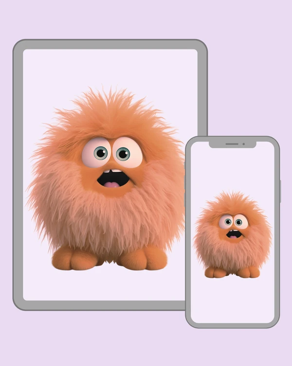 Shaggy orange monster with huge eyes and a wonderfully startled expression