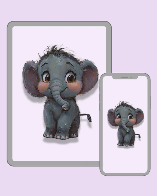 Sweet little elephant with rosy cheeks, big ears and warm brown eyes