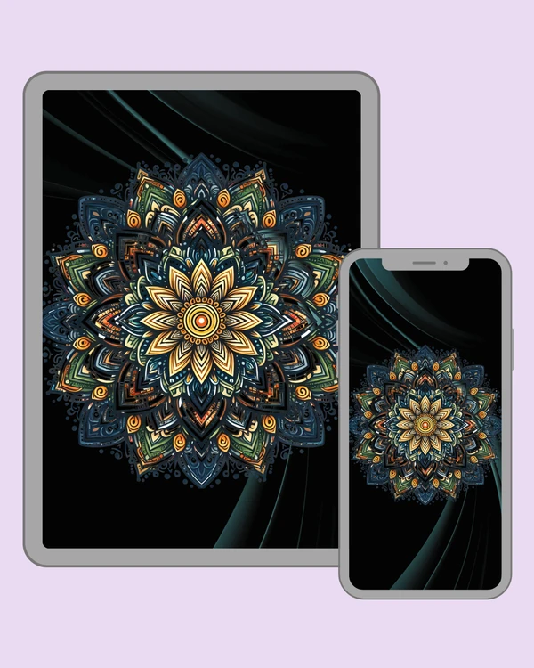 Dark layered mandala in blue and green tones