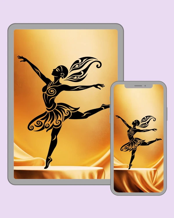 Stylized black dancer with flowing details on gold