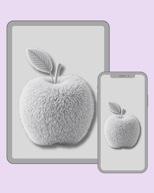 Fluffy white apple on a soft gray background