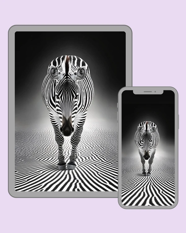 Surreal zebra surrounded by flowing black and white stripes