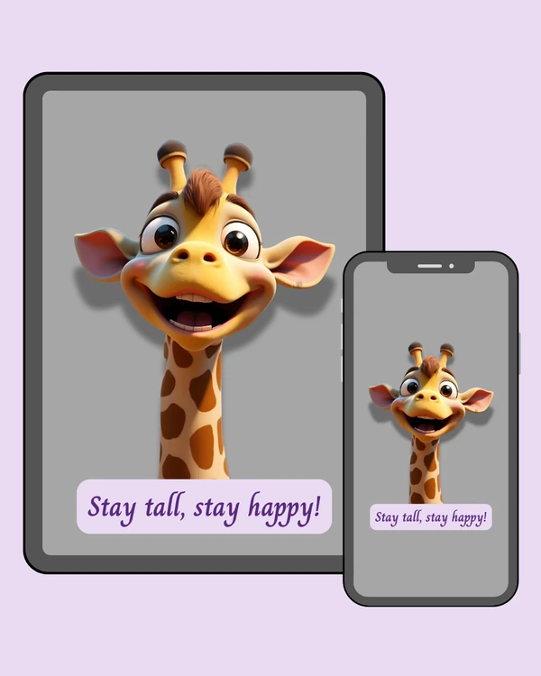 Happy cartoon giraffe on a simple gray background