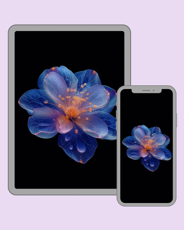 Translucent blue flower with delicate orange glow