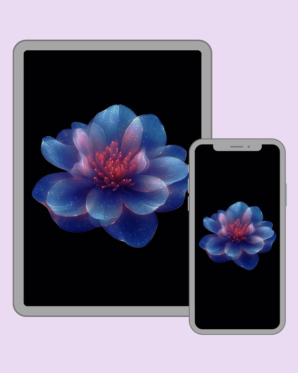 Layered blue flower with soft red glowing centre