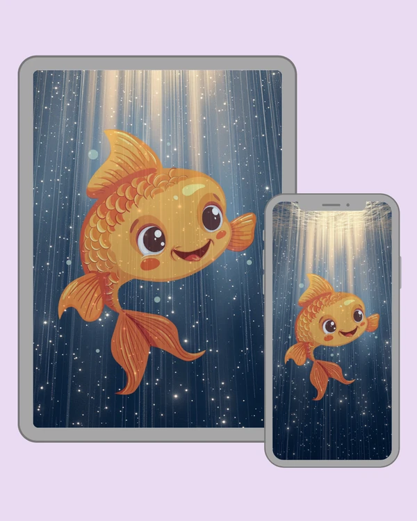 Cheerful golden fish floating through sparkling blue water