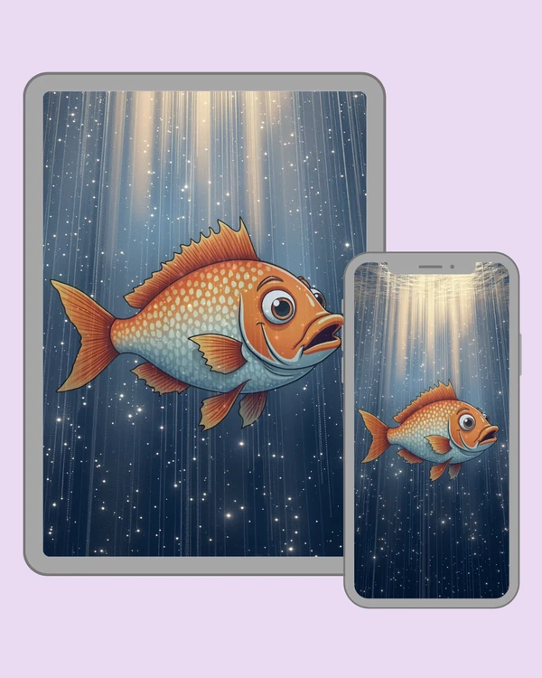 Bright orange fish swimming through glowing underwater light