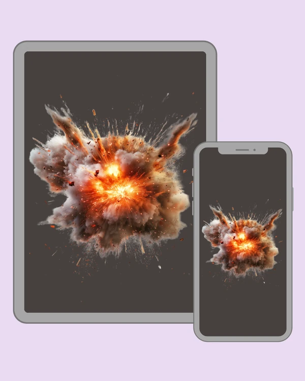 Bright explosive blast radiating through smoke and flying debris