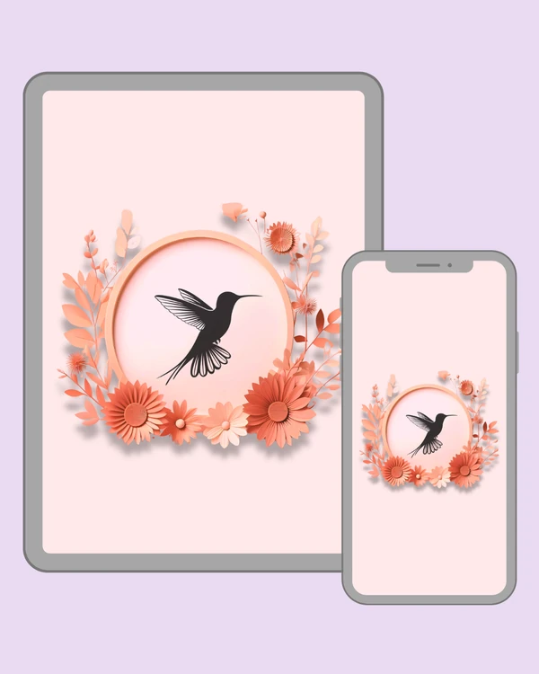 Minimal hummingbird silhouette with delicate wing details and a graceful flowing tail
